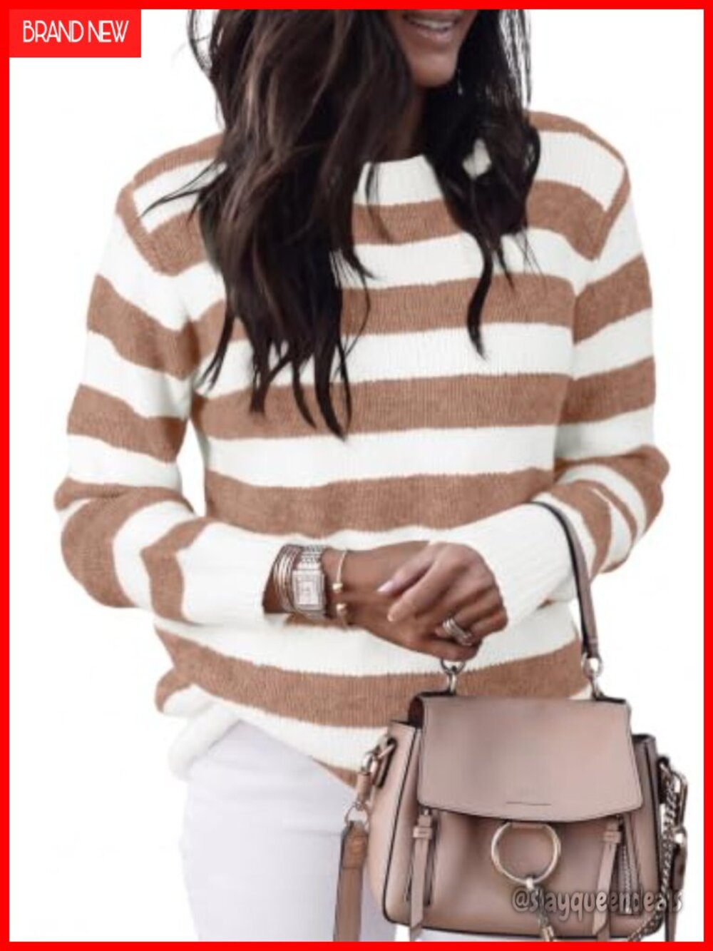 Striped Color Block Long Sleeve Knit Sweater Pullover Casual